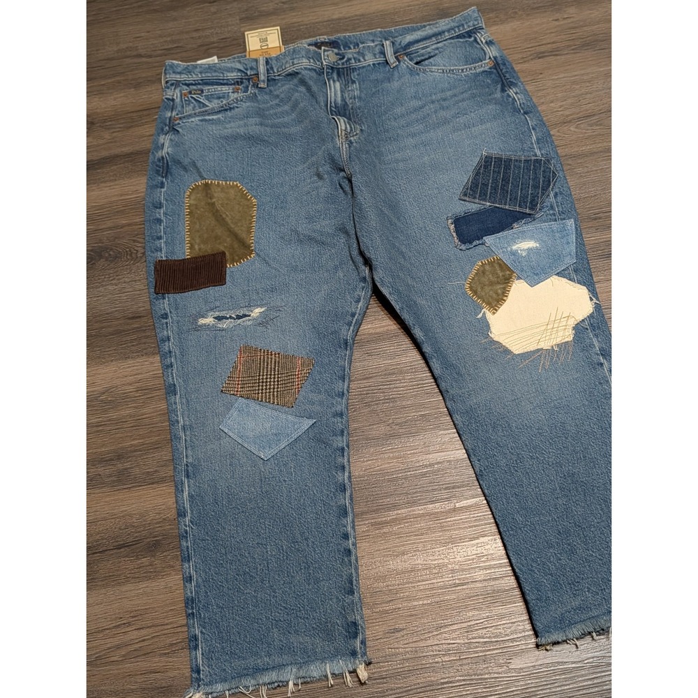 Polo Ralph Lauren Slim Boyfriend Patchwork Distressed Jeans Blue Denim Sz 34 NEW